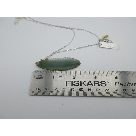 Sterling Silver sliced‎ green agate pendant charm necklace - Picture 9 of 10